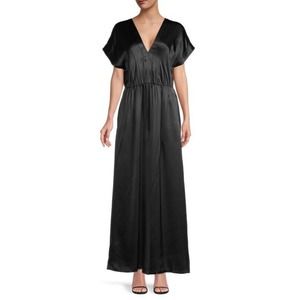 NWT $495 Rebecca Taylor Black Silk Charmeuse Wide Leg Jumpsuit 6